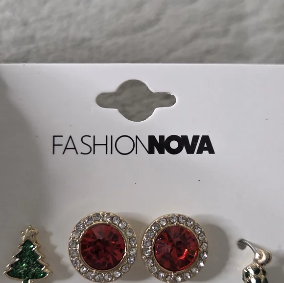 * Fashion Nova Women's Merry And Bright 3 Pack Earrings Set - Green/Red - Picture 7 of 8